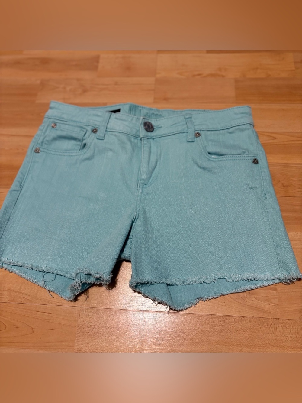 Kut From the Kloth Women’s Light Teal Frayed Hem Denim Shorts Size 8